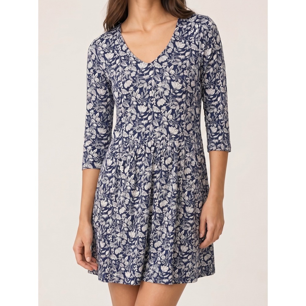 Garnet Hill Blue Floral Pocket Dress Size 8 Office Professional Casual Summer